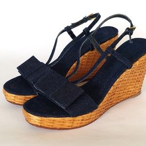 Kate Spade Denim Sandals with Wicker Style Wedge